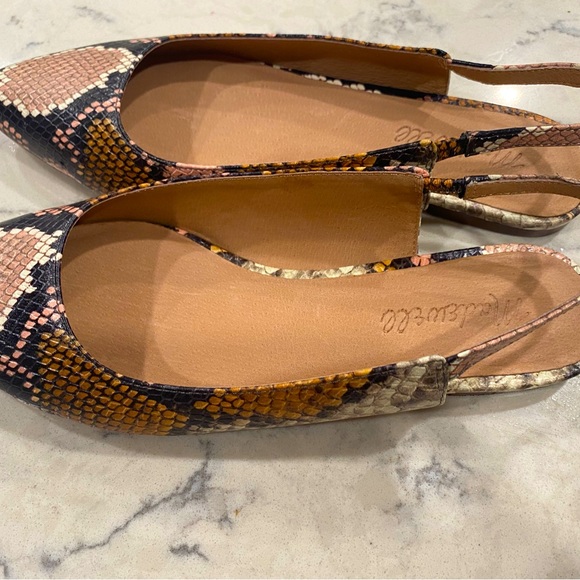 MADEWELL Margo Size 6.5 Leather Slingback Flats Pointed Snakeskin Shoes. - Picture 3 of 12